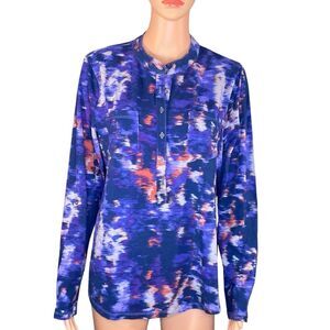 Relativity Multicolor Henley Pull Over Womens Size XL Spatter Print Long Sleeve